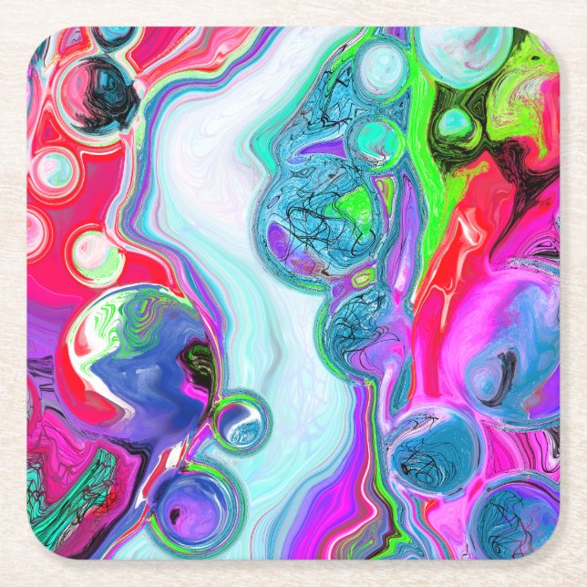 Abstrakt Bubbles Fluid Art Underlägg Papper Kvadrat (Framsidan)