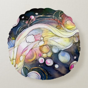 Abstrakt Bubbles Rund Kudde