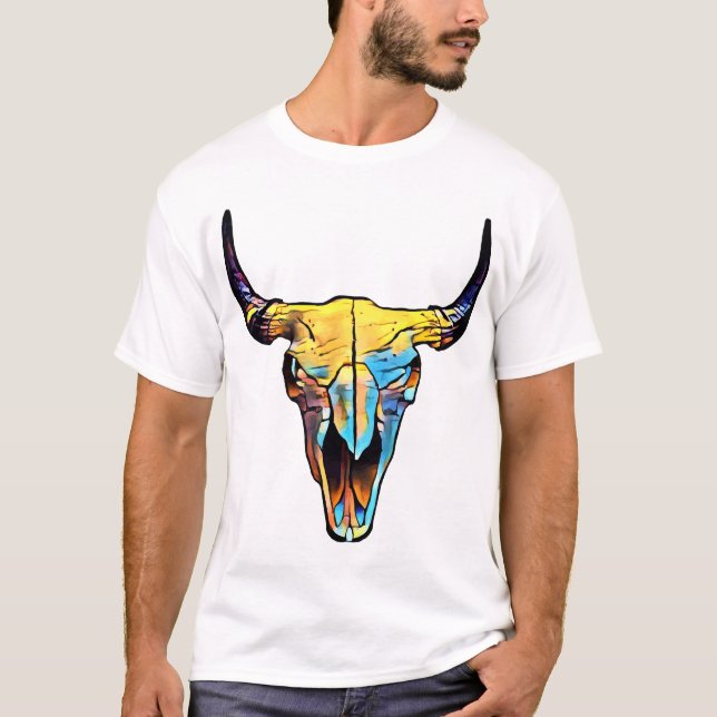 Abstrakt Bull Bovine Skull Animal Art T Shirt (Framsida)