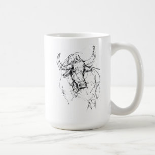 Abstrakt Bull Porträtt Sketch Kaffemugg