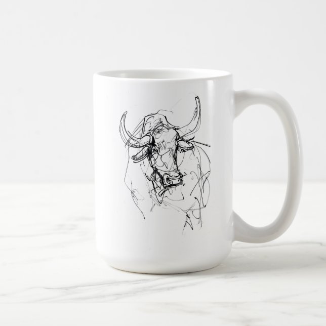 Abstrakt Bull Porträtt Sketch Kaffemugg (Höger)