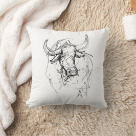 Abstrakt Bull Porträtt Sketch Kudde