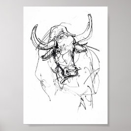 Abstrakt Bull Porträtt Sketch Poster