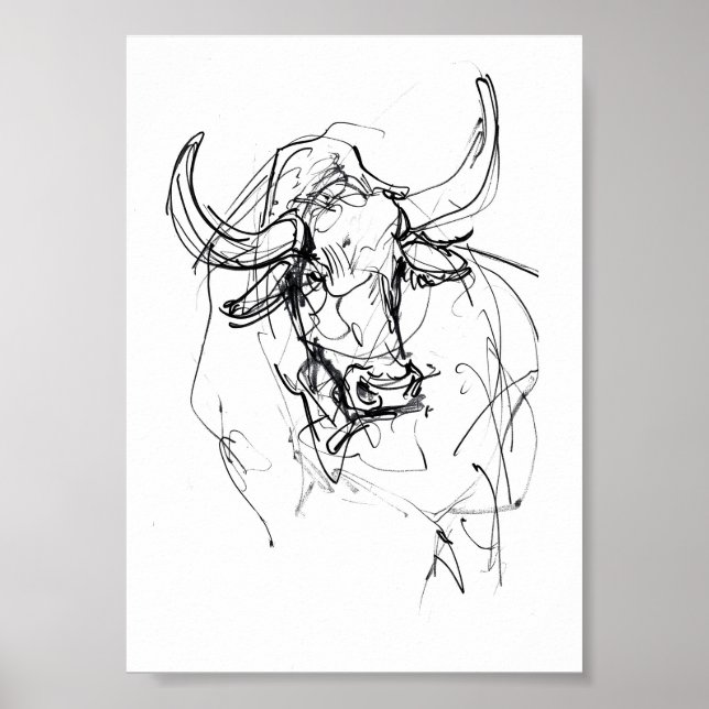 Abstrakt Bull Porträtt Sketch Poster (Framsidan)