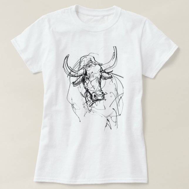 Abstrakt Bull Porträtt Sketch T Shirt (Design framsida)
