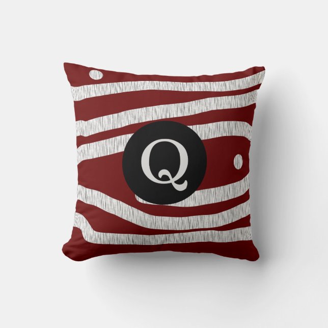 Abstrakt "Burgundy Vin" Monogram Dekorativ kudde (Framsida)