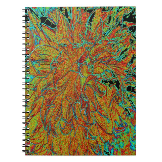 Abstrakt Burnt Orange och Grönt Dahlia Bloom Anteckningsbok (Framsidan)