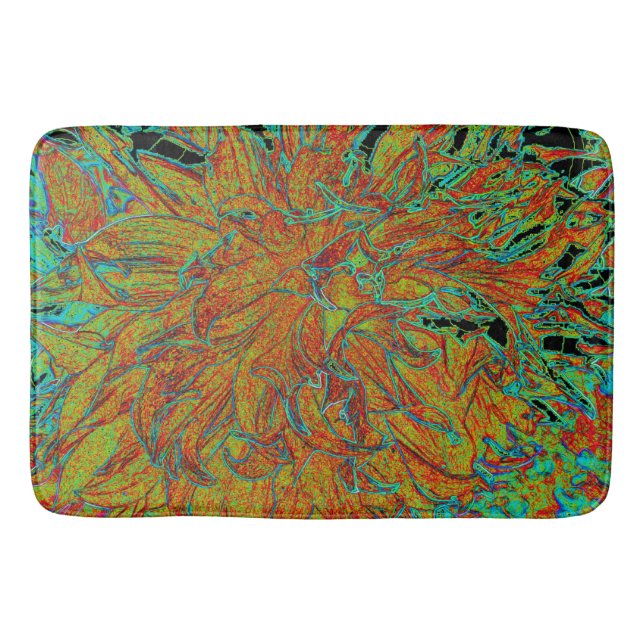 Abstrakt Burnt Orange och Grönt Dahlia Bloom Badrumsmatta (Framsidan)