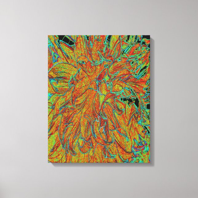 Abstrakt Burnt Orange och Grönt Dahlia Bloom Canvastryck (Framsida)