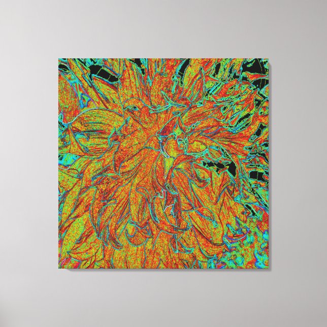 Abstrakt Burnt Orange och Grönt Dahlia Bloom Canvastryck (Framsida)