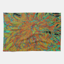 Abstrakt Burnt Orange och Grönt Dahlia Bloom Kökshandduk