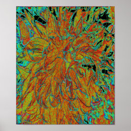 Abstrakt Burnt Orange och Grönt Dahlia Bloom Poster