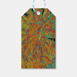 Abstrakt Burnt Orange och Grönt Dahlia Bloom Presentetikett