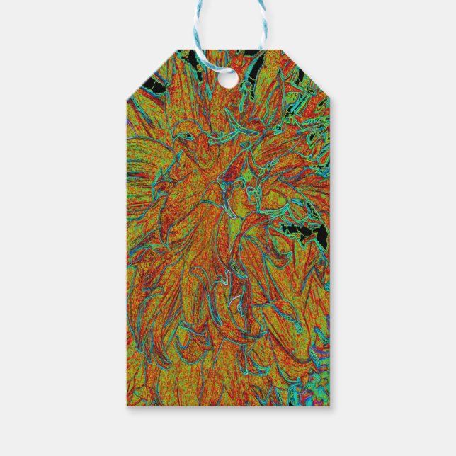 Abstrakt Burnt Orange och Grönt Dahlia Bloom Presentetikett (Framsidan)