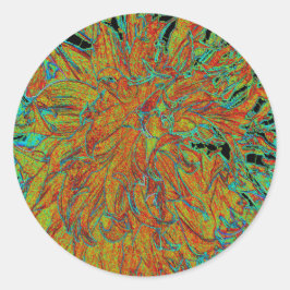 Abstrakt Burnt Orange och Grönt Dahlia Bloom Runt Klistermärke
