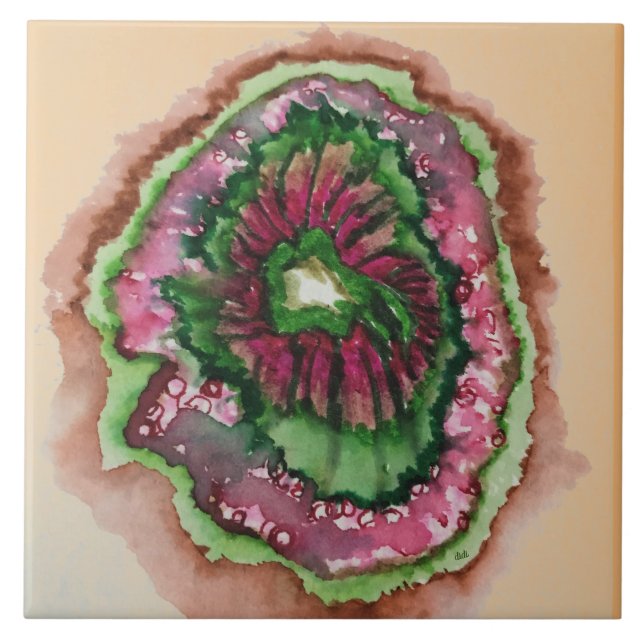 Abstrakt Burst Rosa and Grönt Ceramic Tile Kakelplatta (Framsidan)