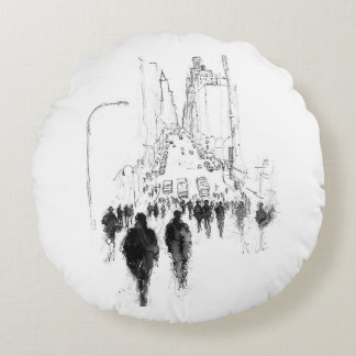 Abstrakt Busy Street Scene Rund Kudde