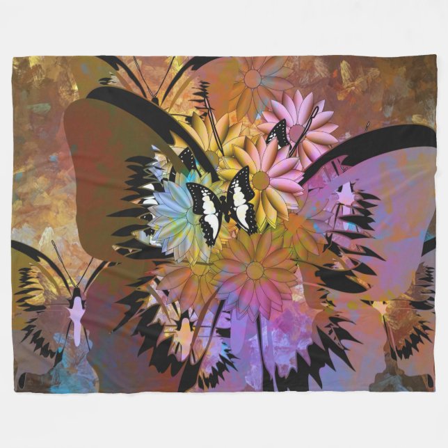 Abstrakt Butterflies Fleecefilt (Framsidan (Horisontell))