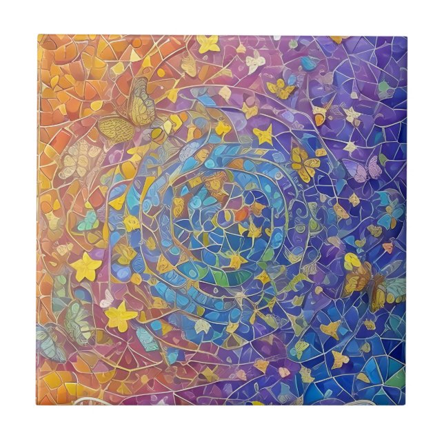 Abstrakt Butterflies, Stars och Andlig Vortex Kakelplatta (Framsidan)