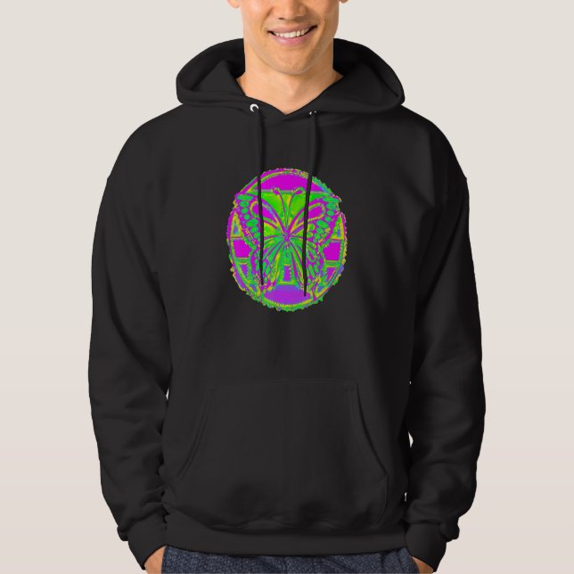 Abstrakt Butterfly Butterfly Button Rosa Grönt Gul Hoodie (Framsida)