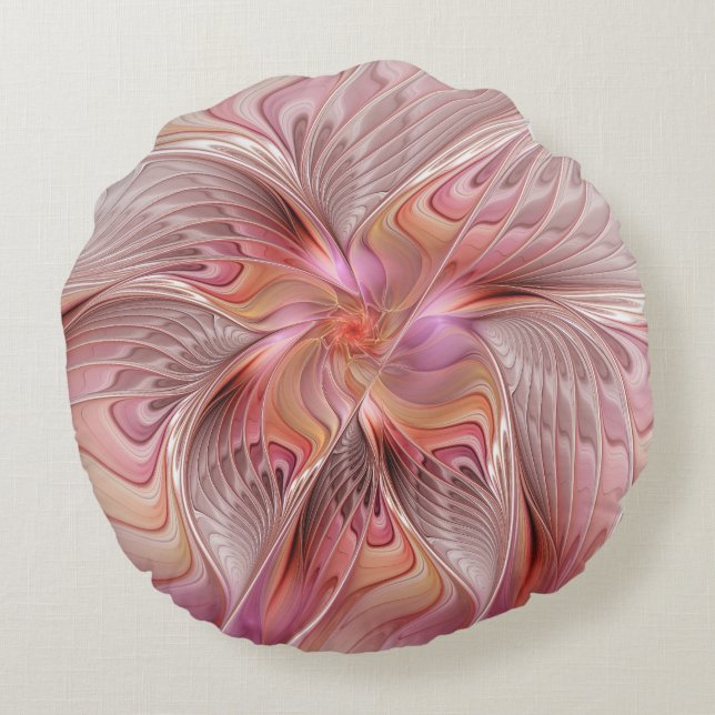 Abstrakt Butterfly Colorful Fantasy Fractal Art Rund Kudde (Baksidan)