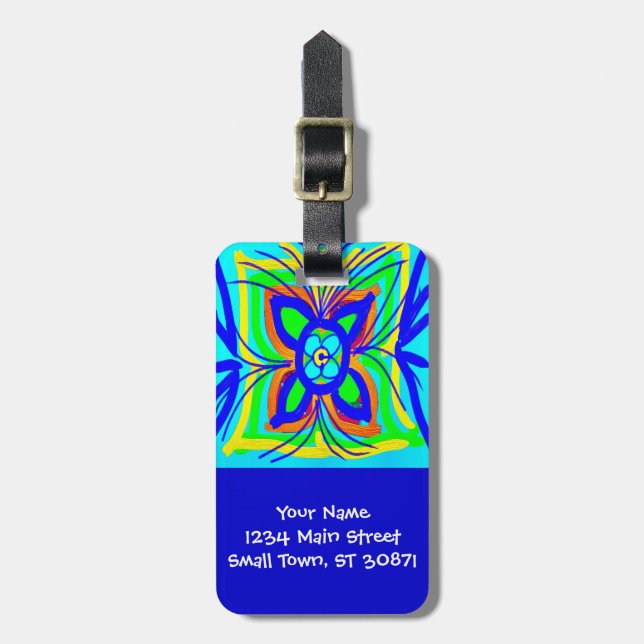 Abstrakt Butterfly Flower Kids Doodle Teal Lime Bagagebricka (Vertikal Framsida)