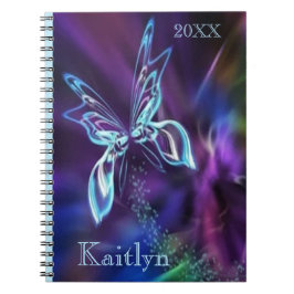Abstrakt Butterfly Neon Blue Lila Colorful Anteckningsbok