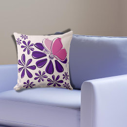 Abstrakt Butterfly och Blommar Rosa och Lila Art Kudde