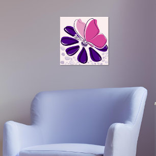 Abstrakt Butterfly och Blommar Rosa och Lila Art Poster