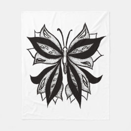 Abstrakt Butterfly Tattoo Black and White Fleecefilt