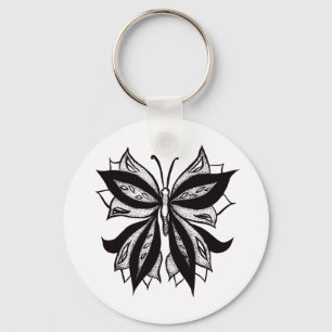 Abstrakt Butterfly Tattoo Black and White Nyckelring