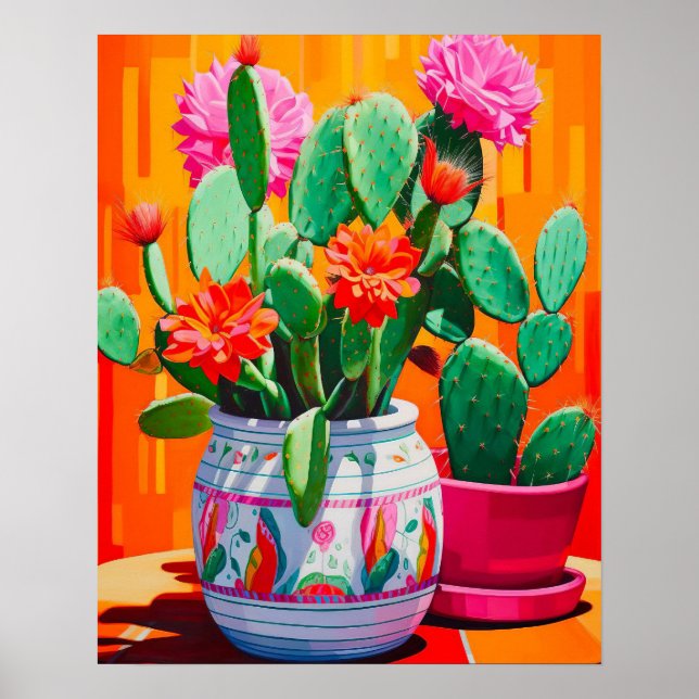 Abstrakt Cactus still Life Painting, Cactus Wall Poster (Framsidan)