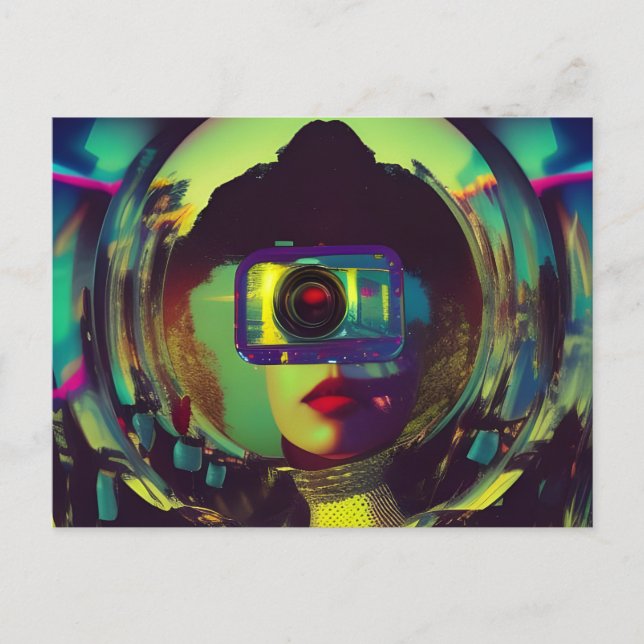 Abstrakt Camera Woman Sci-fi vykort (Framsida)