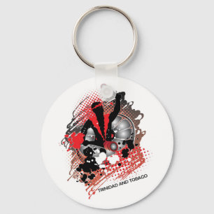 Abstrakt Carnival Panman in Red White and Black Nyckelring