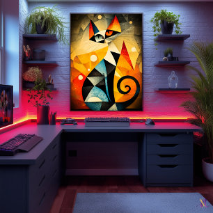 Abstrakt Cat Art - Geometric Animal Design Poster