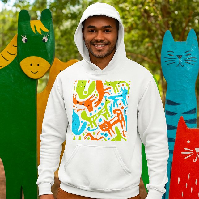 Abstrakt Cat Mönster Whimsique Modern Pet Art Hoodie (Skapare uppladdad)