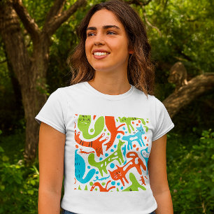 Abstrakt Cat Mönster Whimsique Modern Pet Art T Shirt