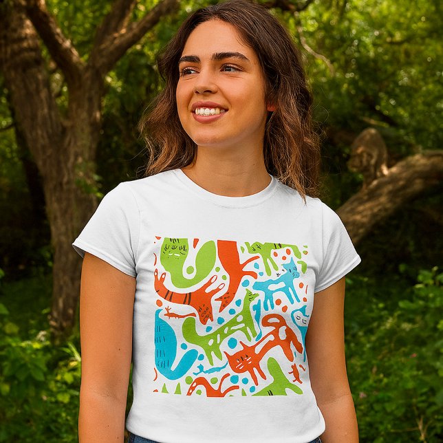Abstrakt Cat Mönster Whimsique Modern Pet Art T Shirt (Skapare uppladdad)