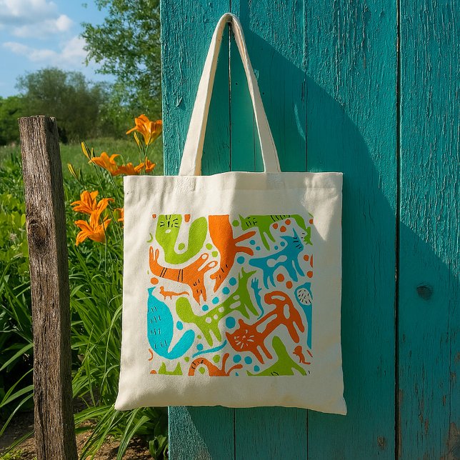 Abstrakt Cat Mönster Whimsique Modern Pet Art Tygkasse (Skapare uppladdad)