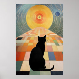 Abstrakt Cat Painting - Black Cat och Sol Poster