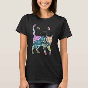 Abstrakt Cat Tattooed Colorful Butterfly Art Artis T Shirt