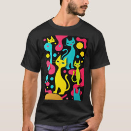 abstrakt Cats 1970-talet Stil Groovy T Shirt