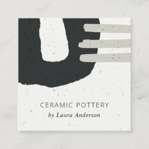 ABSTRAKT CERAMIC STRUKTUR BLACK GRÅTT CHIC SPECKE FYRKANTIGT VISITKORT