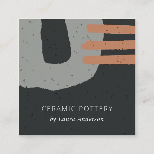 ABSTRAKT CERAMIC STRUKTUR BLACK GRÅTT RUST SPECKEL FYRKANTIGT VISITKORT (Framsida)
