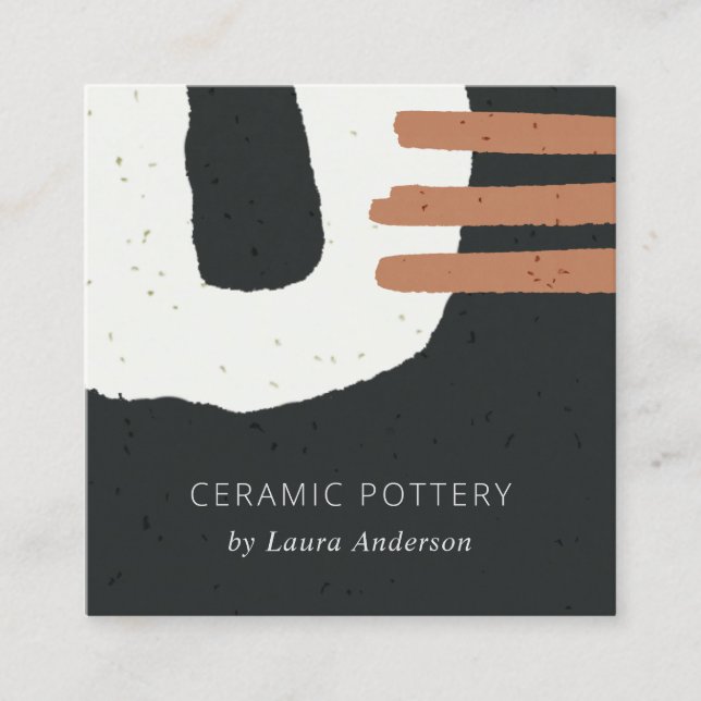 ABSTRAKT CERAMIC STRUKTUR BLACK WHITE RUST SPECKEL FYRKANTIGT VISITKORT (Framsida)