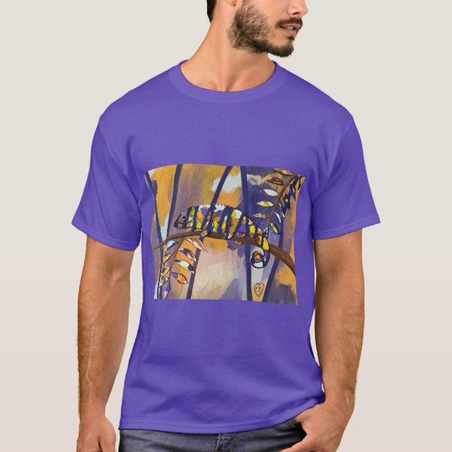 Abstrakt Chameleon i Lila Orange Gult på Tees T Shirt (Framsida)