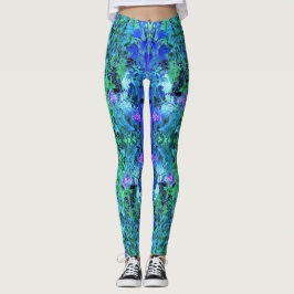 Abstrakt Chartreuse och Blått Lövverk Mönster Leggings