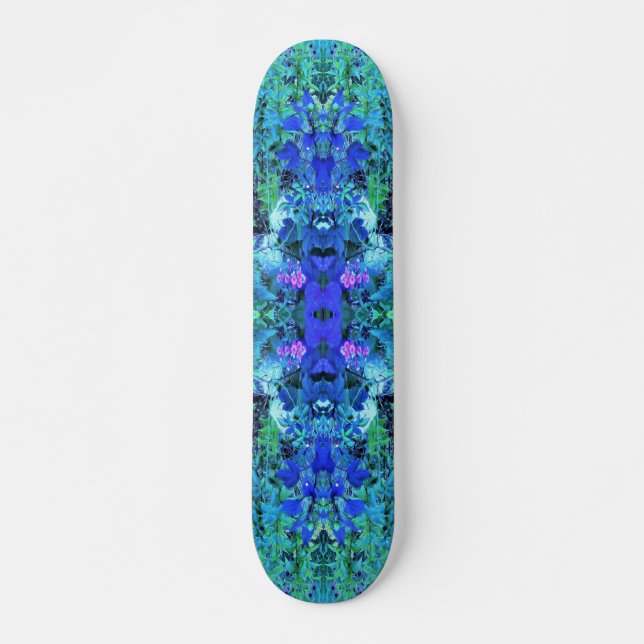 Abstrakt Chartreuse och Blue Foliage Mönster Mini Skateboard Bräda 18,5 Cm (Framsida)