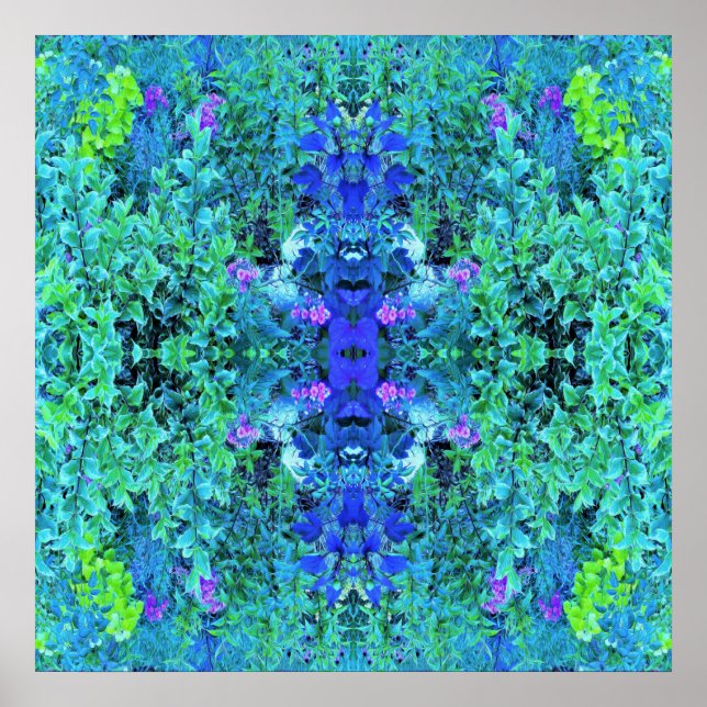 Abstrakt Chartreuse och Blue Foliage Mönster Poster (Framsidan)