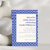 Abstrakt Checkded Art Blue Retro Baby Shower